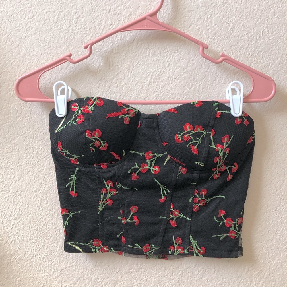 NWOT Mesh panel floral bustier crop top